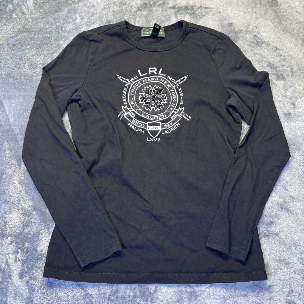 Lauren Ralph Lauren Beaded Snowflake Petite Black Graphic 3/4 Sleeve‎ Shirt PS
